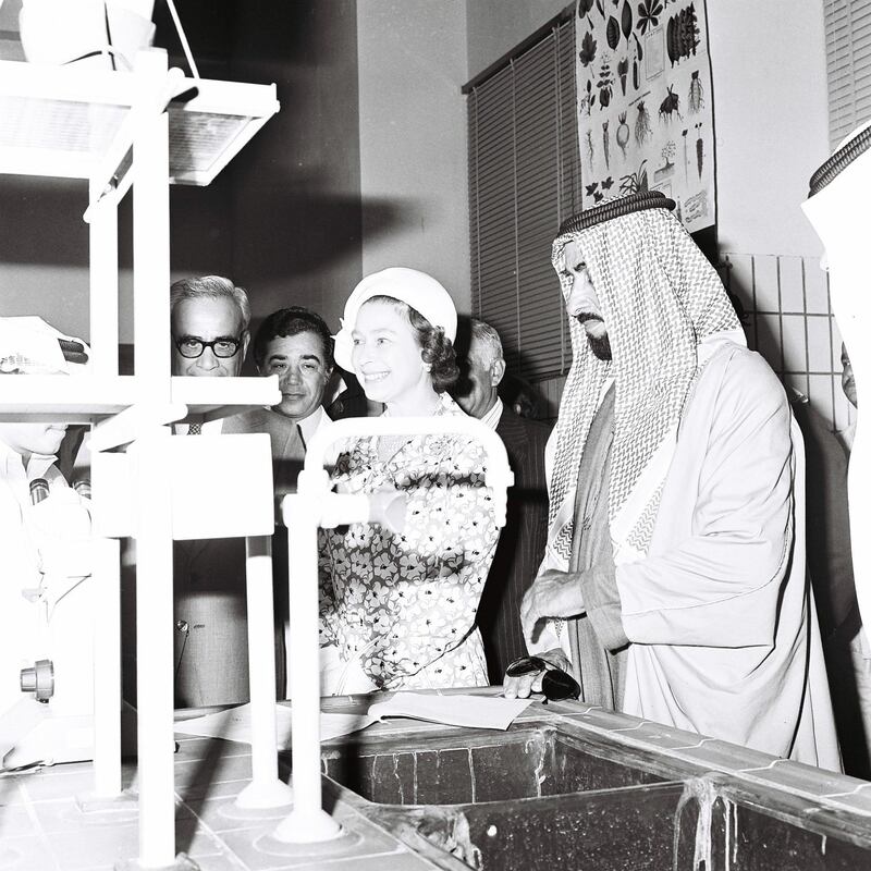 Sheikh Zayed and Queen Elizabeth visiting UAE University in Al Ain, 25 Feb, 1979. Courtesy to Al-Ittihad. 