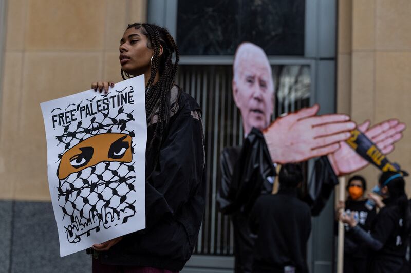 Protesters outside the federal court building in Oakland where the case against the Biden administration was brought. Reuters