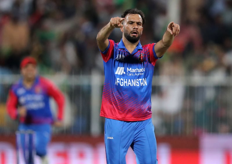 Afghanistan bowler Fareed Ahmad after taking the wicket of Pakistan's Iftikhar Ahmed.
