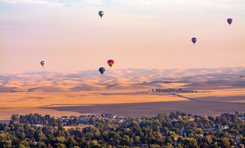 Balloons sail over north Walla Walla, Washington state, during the 46th Annual Balloon Stampede. AP