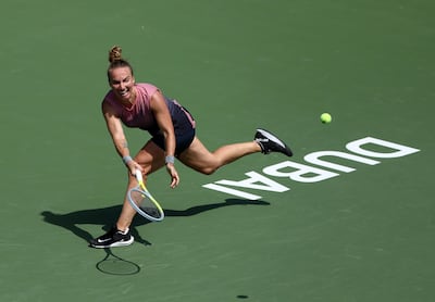 DUBAI, UNITED ARAB EMIRATES - MARCH 07:  Svetlana Kuznetsova of Russia plays a forehand in her women's singles match against Qiang Wang of China during Day One of the Dubai Duty Free Tennis at Dubai Duty Free Tennis Stadium on March 07, 2021 in Dubai, United Arab Emirates. (Photo by Francois Nel/Getty Images)