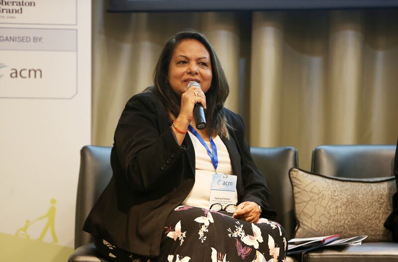 DUBAI , UNITED ARAB EMIRATES ��� Oct 11 , 2016 : Isphana Al Khatib , Director , Al Noor Training Center for Persons with Disabilities speaking during the panel discussion in the Future Accessibility Summit held at Sheraton Grand Hotel in Dubai. ( Pawan Singh / The National ) For News. Story by Ramola Talwar. ID No  - 56248 *** Local Caption ***  PS1110- FUTURE ACCESSIBILITY10.jpg