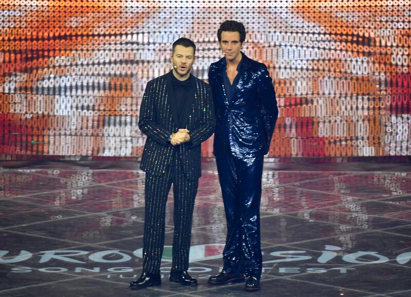Presenters Alessandro Cattelan and Mika during the Grand Final. Getty Images
