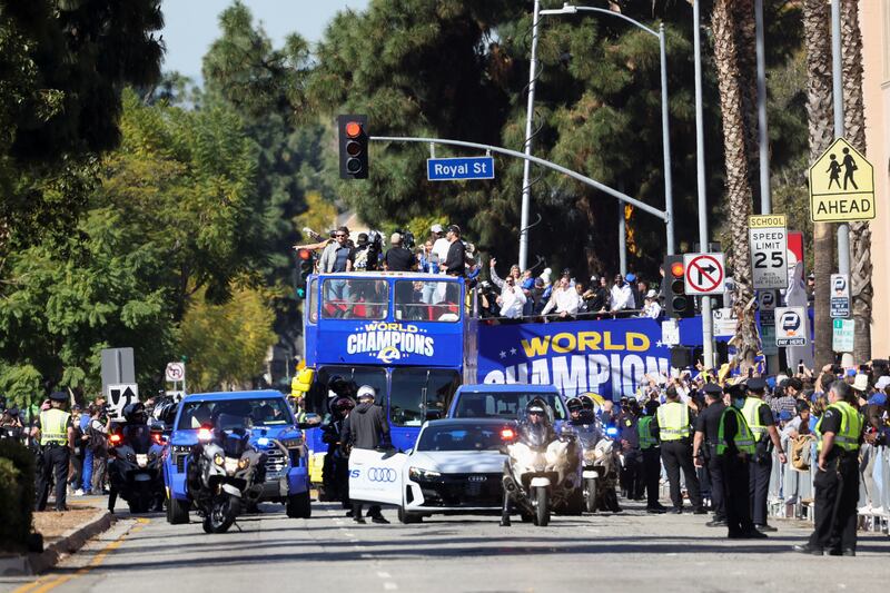 Los Angeles Rams celebrate their Super Bowl victory with a parade. Reuters