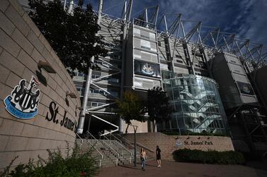 A picture shows the exterior of Newcastle United football club's stadium St James' Park in Newcastle upon Tyne in northeast England on October 8, 2021.  - A Saudi-led consortium completed its takeover of Premier League club Newcastle United on October 7 despite warnings from Amnesty International that the deal represented "sportswashing" of the Gulf kingdom's human rights record.  (Photo by Oli SCARFF  /  AFP)