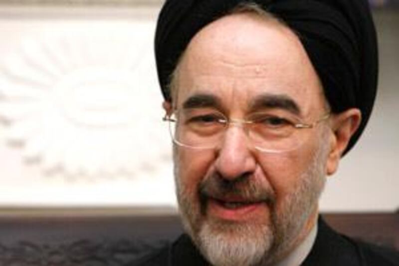 Former Iranian President and presidential candidate Mohammad Khatami, is seen during a meeting with former German Chancellor Gerhard Schroeder, not seen, in Tehran, Iran, on Saturday, Feb. 21, 2009. (AP Photo/Hasan Sarbakhshian)