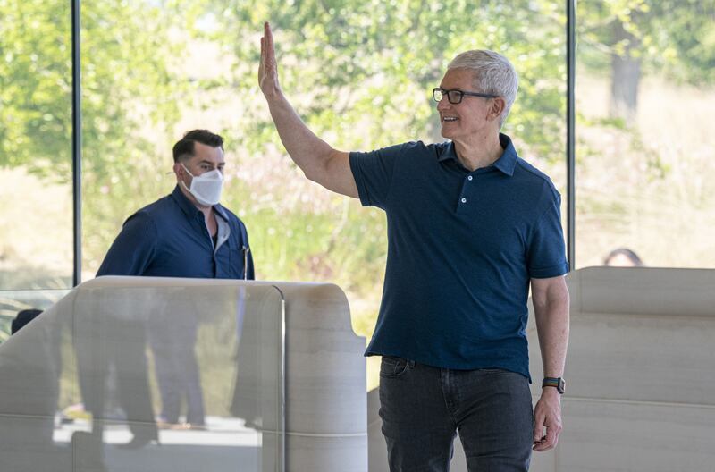 Tim Cook, chief executive officer of Apple, on the Apple Park campus in Cupertino, California, US.  Bloomberg