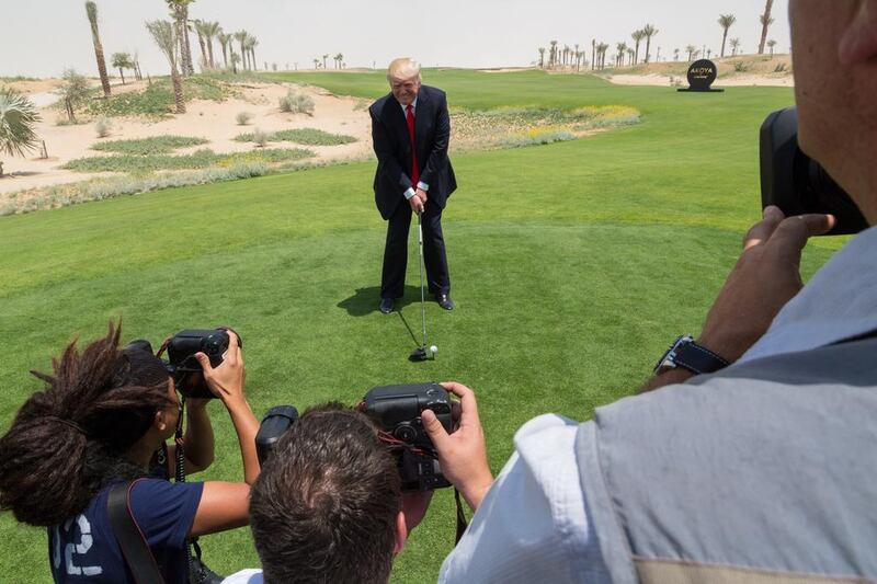 Donald Trump poses for a photograph on the first tee of the Trump Golf Course in 2013. Damac says it is sticking by its partnership with the Trump Organization despite the latest anti-Muslim tirade by the Republican presidential candidate front-runner. Duncan Chard for The National