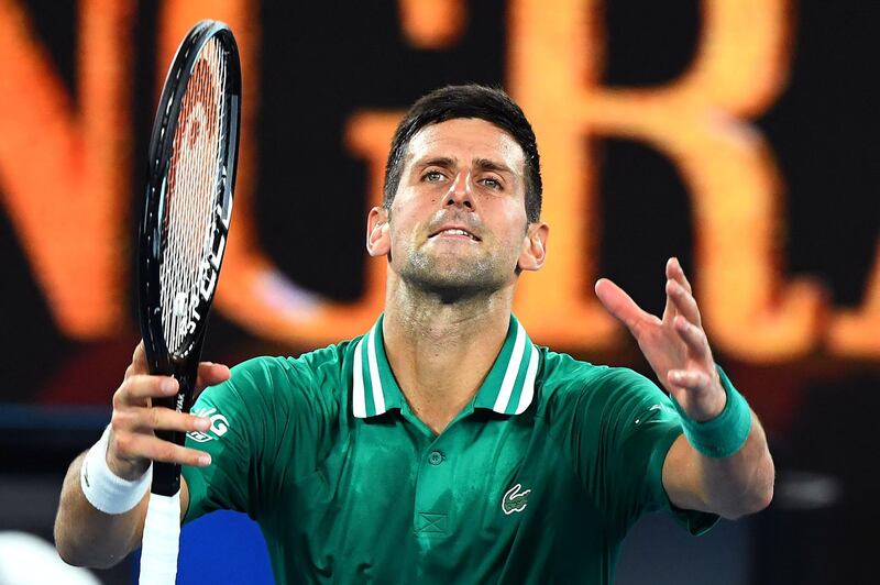 Novak Djokovic celebrates after beating Alexander Zverev in four sets in the Australian Open quarter-final on February 16. AFP