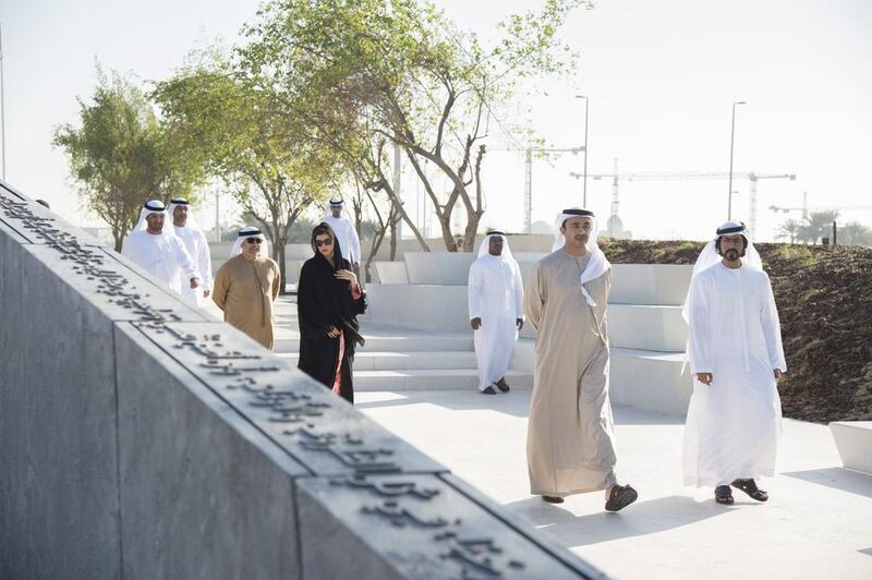 Sheikh Abdullah bin Zayed  visits Wahat Al Karama with  Sheikh Khalifa bin Tahnoon, Director of the Martyrs' Families' Affairs Office of the Abu Dhabi Crown Prince Court. Mohamed Al Suwaidi / Crown Prince Court - Abu Dhabi