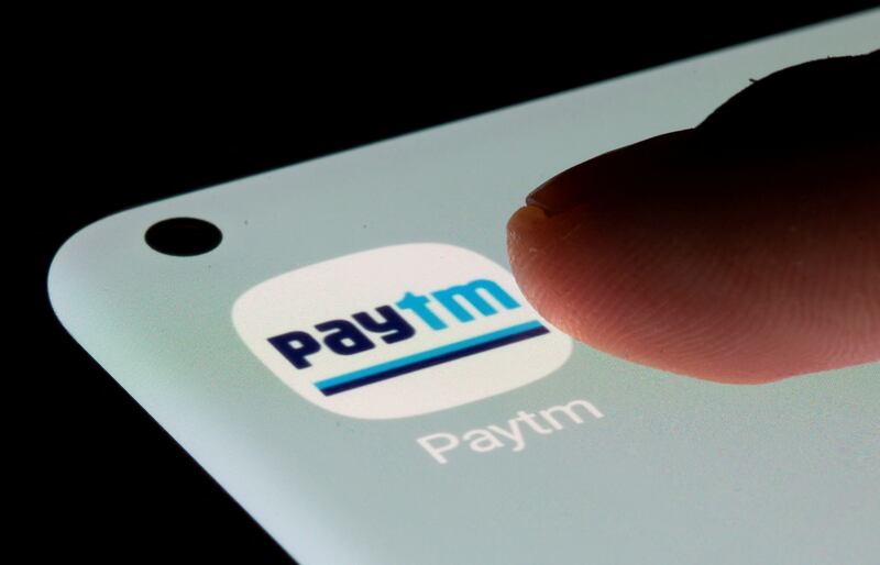 The Paytm app on a smartphone. The company's shares dropped by as much as 13 per cent on Monday. Reuters
