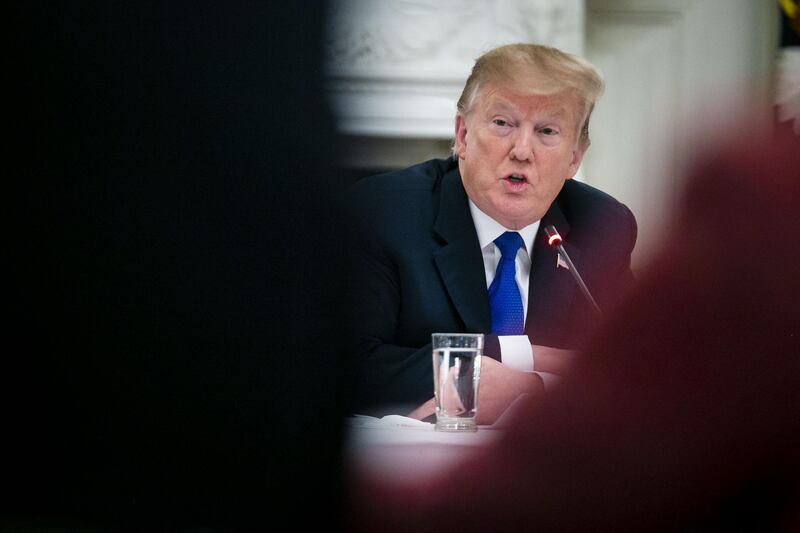 U.S. President Donald Trump speaks during an American Workforce Policy Advisory board meeting in the State Dining Room of the White House in Washington, D.C., U.S., on Wednesday, March 6, 2019. Senator Chuck Grassley of Iowa, one of the few Republicans with the power to request President Trump's tax returns wants to make sure that if House Democrats are successful in getting them, he wants to see them, too. Photographer: Al Drago/Bloomberg