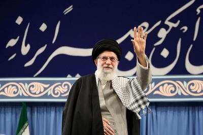 Iran's Supreme Leader Ayatollah Ali Khamenei waves as he meets with people in Tehran, Iran February 18, 2020. Official Khamenei website/Handout via REUTERS ATTENTION EDITORS - THIS IMAGE WAS PROVIDED BY A THIRD PARTY. NO RESALES. NO ARCHIVES