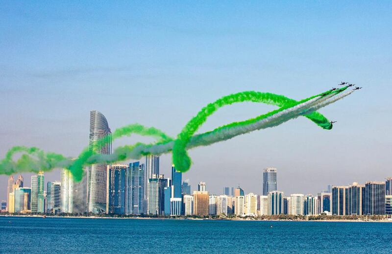 ABU DHABI, September 23 - Al Fursan made various air shows on the Abu Dhabi Corniche, passing by the Embassy of the Kingdom of Saudi Arabia, for the occasion of the National Day of the Kingdom of Saudi Arabia. Wam