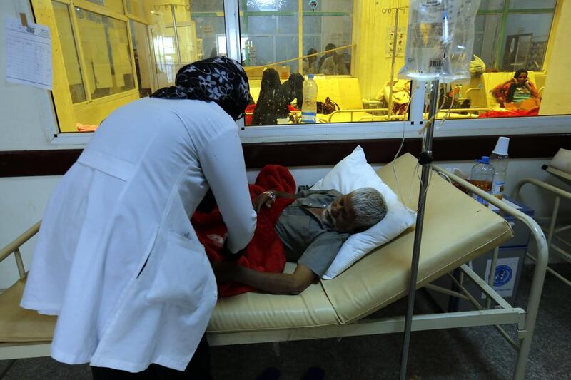 yemeni cholera patients receive treatment at a hospital in Sanaa on June 22, 2017. Yahya Arhab / EPA