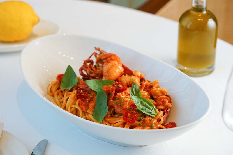 Lobster linguine with cherry tomato sauce.