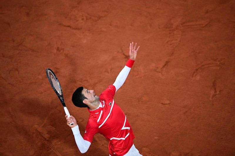 Novak Djokovic serves against Rafael Nadal on Sunday. AFP