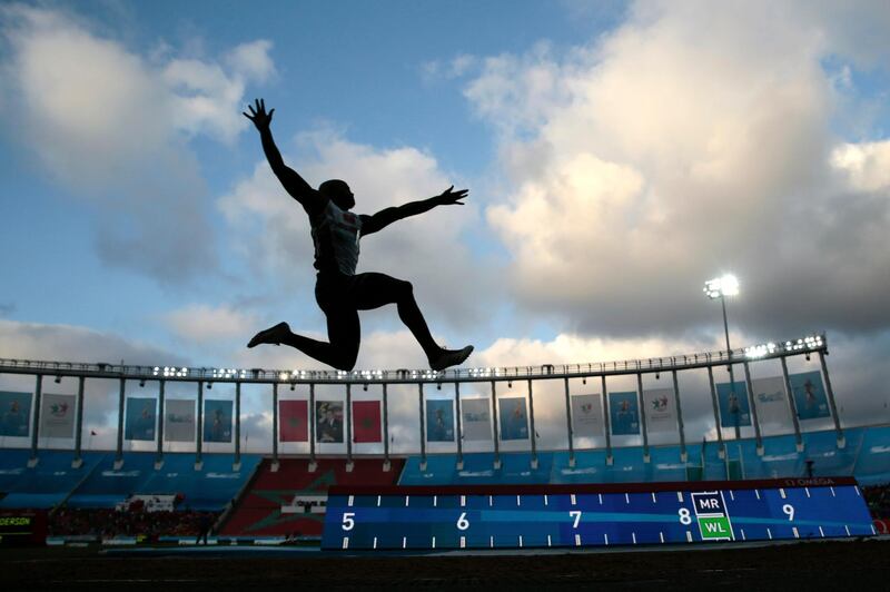 Jeffrey Henderson of the US competes in the men's long jump during the IAAF Diamond League meeting in Rabat, Morocco. AP Photo