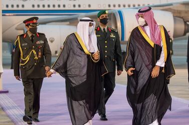 Kuwait's Crown Prince Sheikh Meshaal Al Sabah is received by Saudi Crown Prince Mohammed Bin Salman in Riyadh. Reuters