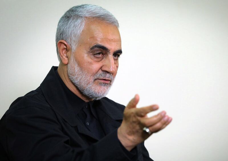 (FILES) A file handout picture released by the office of Iran's Supreme Leader Ayatollah Ali Khamenei on October 1, 2019, shows Qasem Soleimani, Iranian Revolutionary Guards Corps (IRGC) Major General and commander of the Quds Force, speaking during an interview with members of the Iranian leader's bureau in Tehran. A US strike killed top Iranian commander Qasem Soleimani and the deputy head of Iraq's Hashed al-Shaabi military force at Baghdad's airport early on January 3, 2019, the Hashed announced.  - === RESTRICTED TO EDITORIAL USE - MANDATORY CREDIT "AFP PHOTO / KHAMENEI.IR" - NO MARKETING NO ADVERTISING CAMPAIGNS - DISTRIBUTED AS A SERVICE TO CLIENTS ===
 / AFP / KHAMENEI.IR / Handout / === RESTRICTED TO EDITORIAL USE - MANDATORY CREDIT "AFP PHOTO / KHAMENEI.IR" - NO MARKETING NO ADVERTISING CAMPAIGNS - DISTRIBUTED AS A SERVICE TO CLIENTS ===
