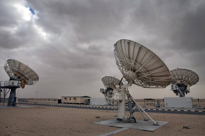 ABU DHABI, UNITED ARAB EMIRATES -  January 22, 2012 -  Antennas and satellite dishes at Yahsat, a satellite control centre in Abu Dhabi.    ( DELORES JOHNSON / The National )