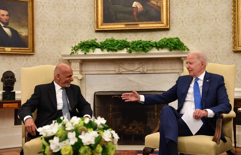 Former President of Afghanistan Ashraf Ghani meets US President Joe Biden in Washington in June 2021, a few months before Afghanistan fell to the Taliban. AFP