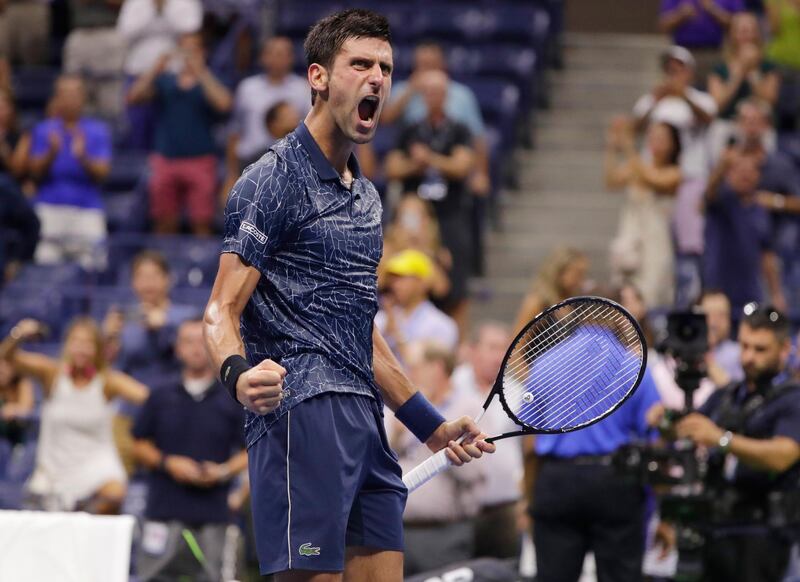 Novak Djokovic of Serbia celebrates after defeating John Millman of Australia in the quarterfinals of the US Open tennis tournament . AP Photo