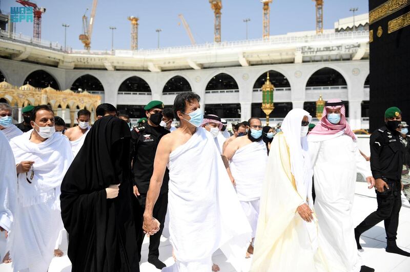 Pakistan's Prime Minister Imran Khan performs tawaf with his wife, Bushra Bibi, at the Grand Mosque, in Makkah, Saudi Arabia. All pictures courtesy Saudi Press Agency