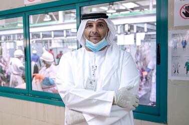 Khalfan Al Muhairbi, section head of public slaughterhouses in Abu Dhabi, says rigorous safety measures are in place due to the coronavirus pandemic. Victor Besa / The National 