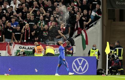 Raheem Sterling is abused from the stands after scoring for England against Hungary. PA