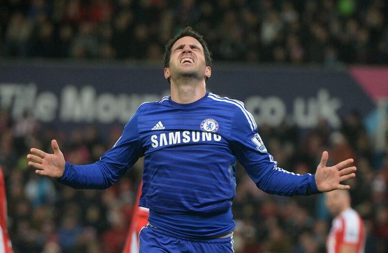 Chelsea’s Cesc Fabregas celebrates after scoring his team’s second goal during the English Premier League soccer match between Stoke City and Chelsea at the Britannia Stadium in Stoke, Britain, 22 December 2014.  EPA/NIGEL RODDIS