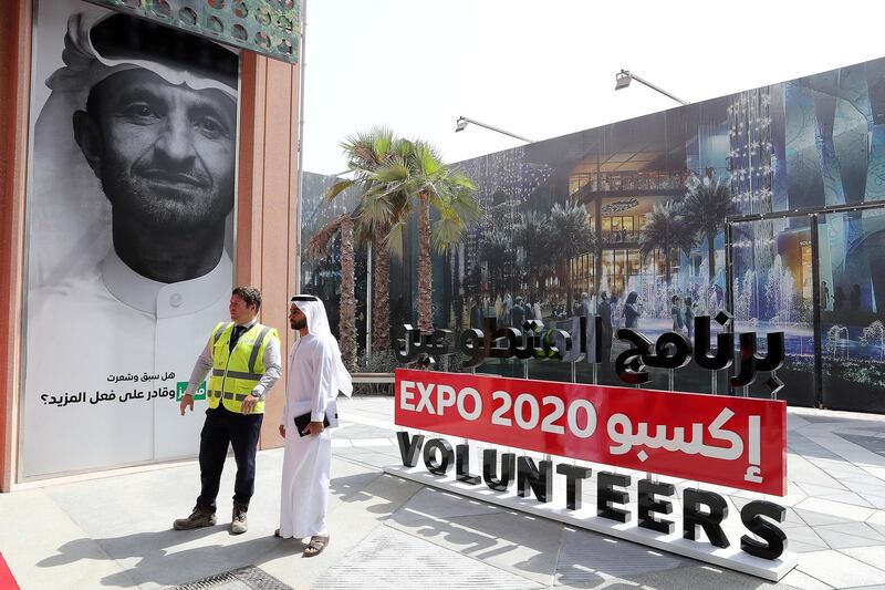 DUBAI , UNITED ARAB EMIRATES , September 10 – 2018 :- Officials at the House of Volunteers next to Expo 2020 site office in Dubai.  ( Pawan Singh / The National )  For News/ Standalone/Instagram