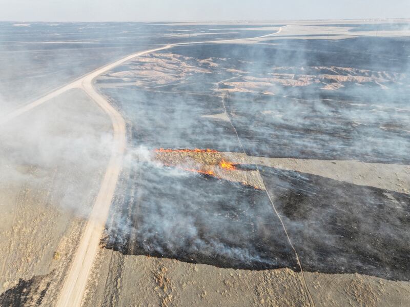 Grassland burns as the Smokehouse Creek fire sweeps Roberts County, Texas. Reuters