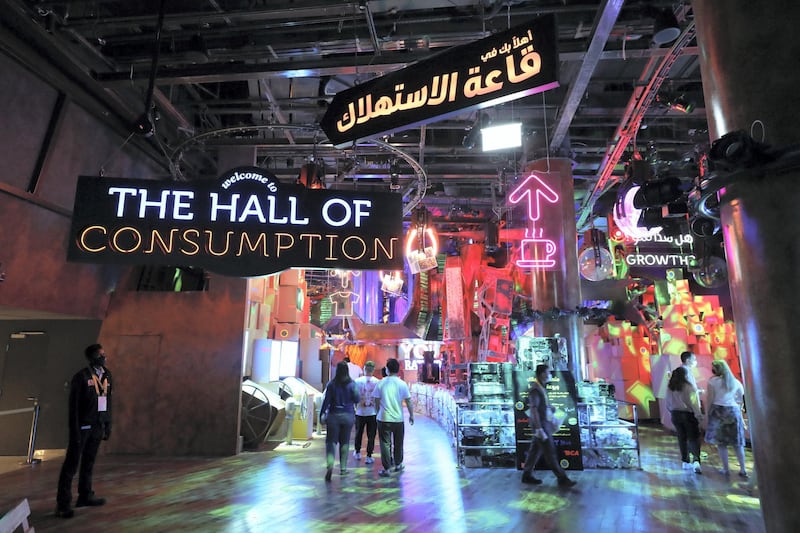 Dubai, United Arab Emirates - Reporter: Ramola Talwar. News. Visitors in the Hall of Consumption. ExpoÕs Sustainability Pavilion opens to the public. Dubai. Thursday, January 21st, 2021. Chris Whiteoak / The National