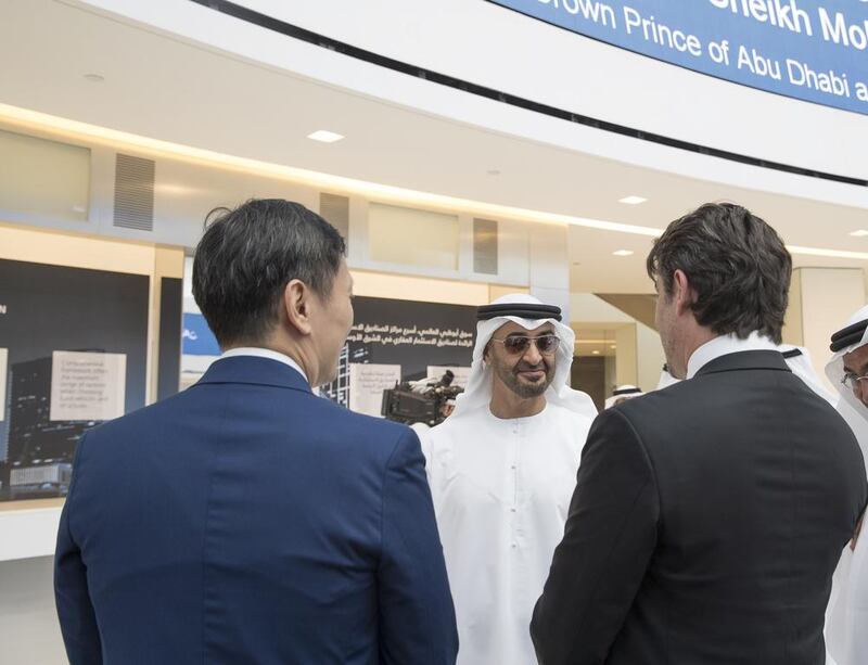 Sheikh Mohammed called upon the employees at ADGM to exert more efforts and invest in all available opportunities in the UAE to promote economic and commercial growth. Mohamed Al Hammadi / Crown Prince Court - Abu Dhabi
