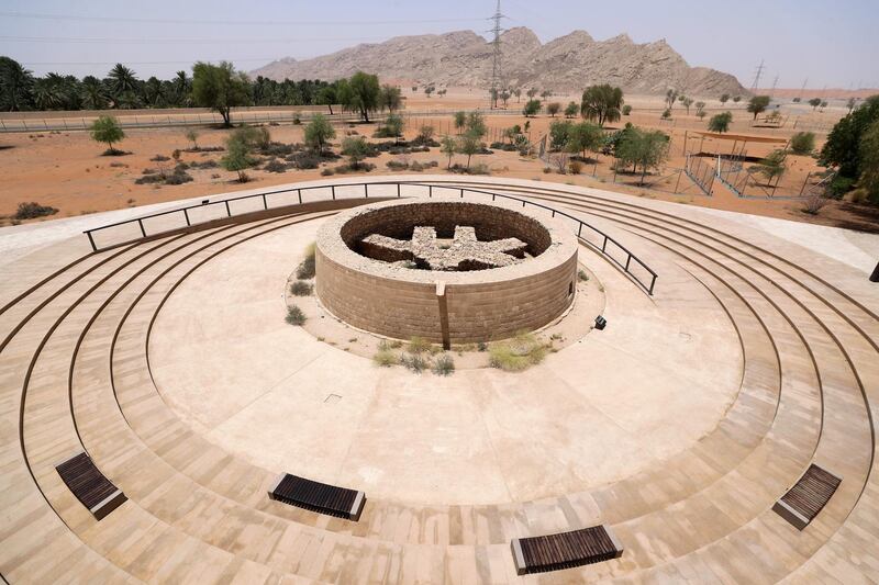 Sharjah, United Arab Emirates - July 10, 2019: Weekend's postcard section. Umm an-Nar tomb from the bronze age at the Mleiha Archaeological Centre. Wednesday the 10th of July 2019. Maleha, Sharjah. Chris Whiteoak / The National