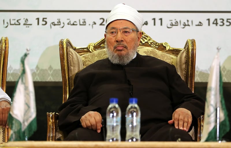 Yousuf Al Qaradawi, the Qatar-based cleric affiliated with the Muslim Brotherhood, frequently uses the Al Jazeera television network to justify suicide bombings. Karim Jaffar / AFP