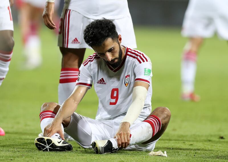 Bandar Al Ahbabi of the UAE looks dejected after the draw against Lebanon. Chris Whiteoak / The National