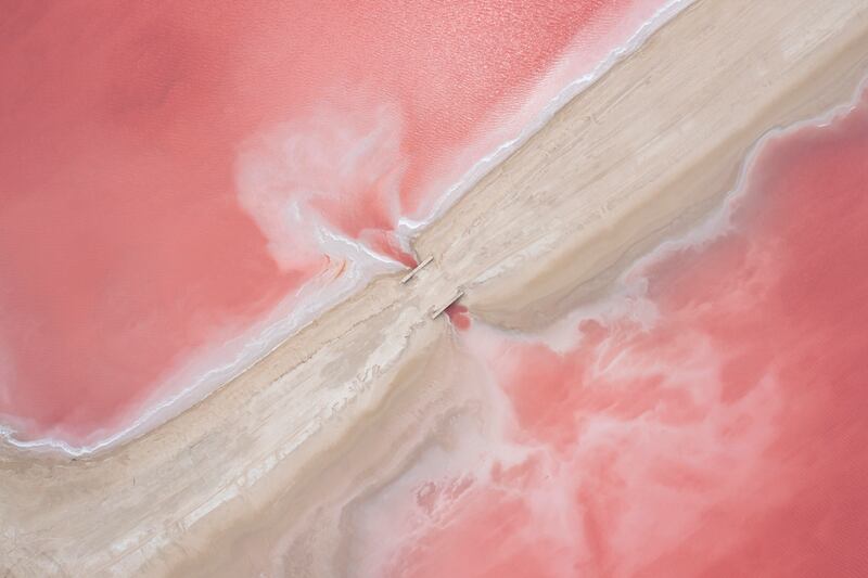 Second Place, Water, Nick Leopold Sordo, Mexico. Pink water lagoons in Las Coloradas salt mines in Yucatan.