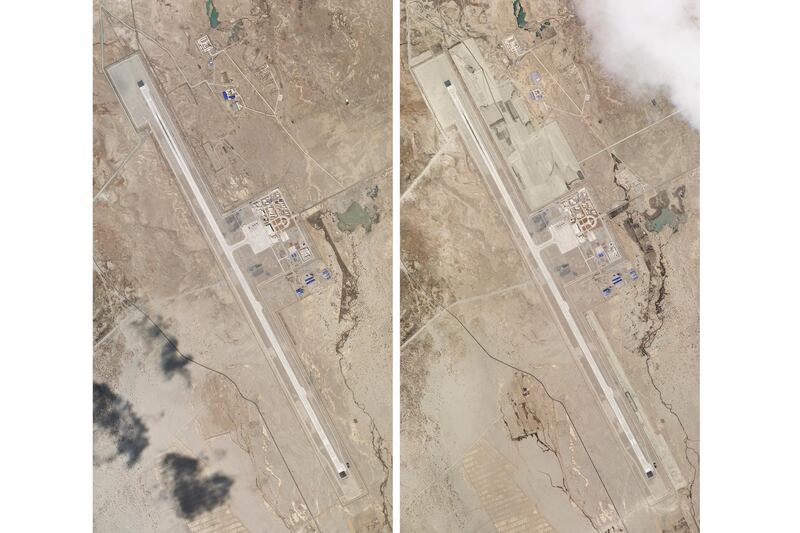 This combination of two satellite photos of the Ngari GÃ¼nsa civil-military airport base taken on April 1, left, and May 17, 2020, near the border with India in far western region of Tibet in China show development around the airport. Tensions along the China-India border high in the Himalayas have flared again in recent weeks. Indian officials say the latest row began in early May, when Chinese soldiers entered the Indian-controlled territory of Ladakh at three different points, erecting tents and guard posts. China has sought to downplay the confrontation while providing little information. (Planet Labs via AP)