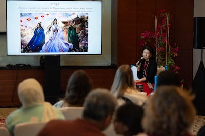 Author Sue Lynn Tan gave a talk On Bringing Chinese Mythology To Life at the Emirates Airline Festival of Literature. Photo: Emirates Airline Festival of Literature
