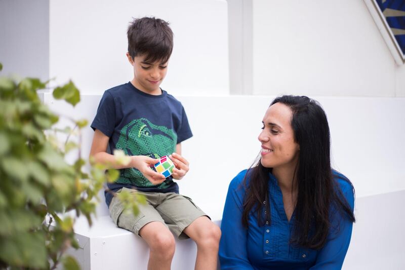 DUBAI, UNITED ARAB EMIRATES - FEBRUARY, 28 2019.

Adam El Rafey, with his mom, Suha. Adam is a gifted 8 year old with an insatiable appetite for learning. He began reading at age one and has studied robotics from age 4. He’s completed 12 KHDA certified courses to date. He’s musically inclined with perfect pitch, and a triple gold 2018 Olympiad UAE winner.

(Photo by Reem Mohammed/The National)

Reporter: Anam
Section:  NA