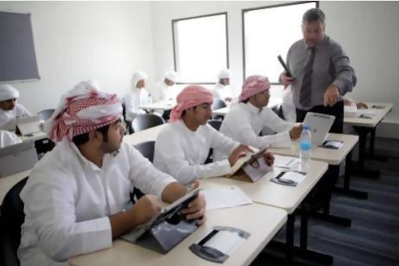 A UAE University class. The institution has invested in a Dh2bn campus to help boost progress up the world rankings. Sammy Dallal / The National