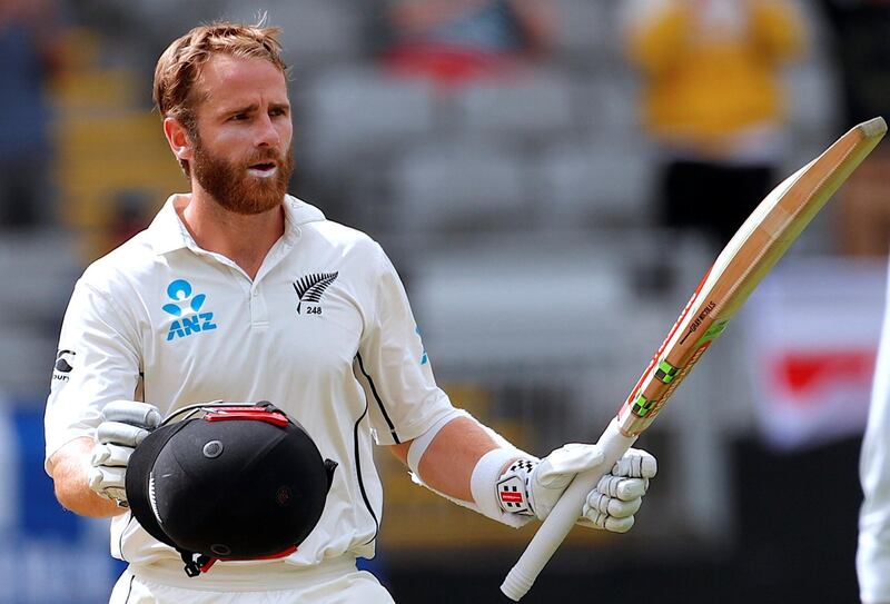 Cricket - Test Match - New Zealand v England - Eden Park, Auckland, New Zealand, March 23, 2018. New Zealand's captain Kane Williamson celebrates reaching his century during the second day of the first cricket test match.    REUTERS/David Gray