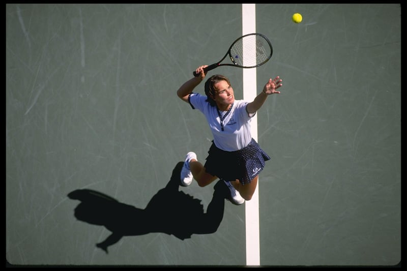 29 Aug 1996:  Martina Hingis of Switzerland prepares to serve during the U.S Open at Flushing Meadow in New York, USA. Mandatory Credit: Shaun Botterill/Allsport