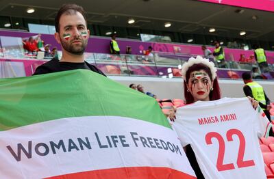 Iran supporters attend the match between Wales and Iran at the Ahmad Bin Ali Stadium in Al-Rayyan, on November 25. AFP