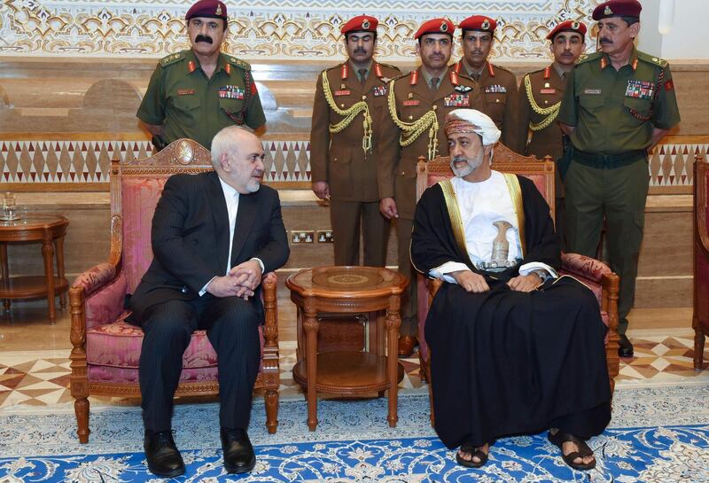 Sultan Sayyid Haitham Bin Tariq Al Said receives Iran's Foreign Minister Mohammad Javad Zarif in the capital Muscat. AFP