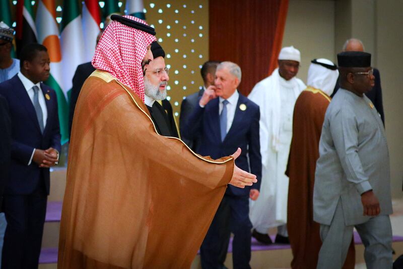 Prince Mohammed welcomes Iranian President Ebrahim Raisi.  Reuters