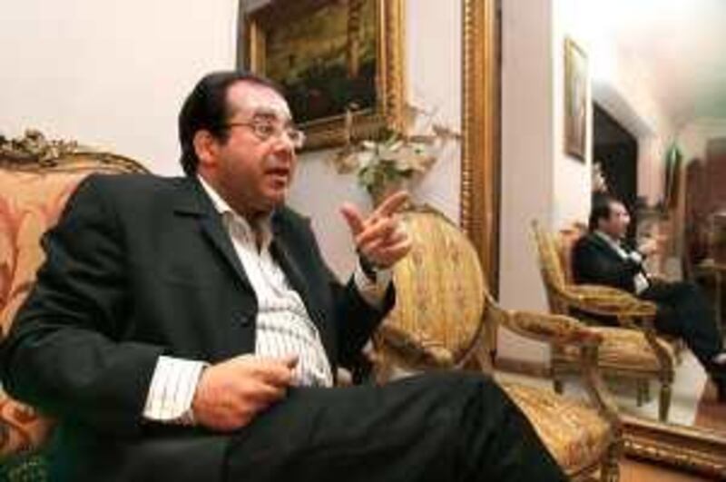 Former Egyptian presidential candidate, Ayman Nour, gestures as he speaks during an interview at his home in Cairo, Egypt on May 25, 2009.
Victoria Hazou for The National  *** Local Caption ***  VH_AymanNour.12.jpg