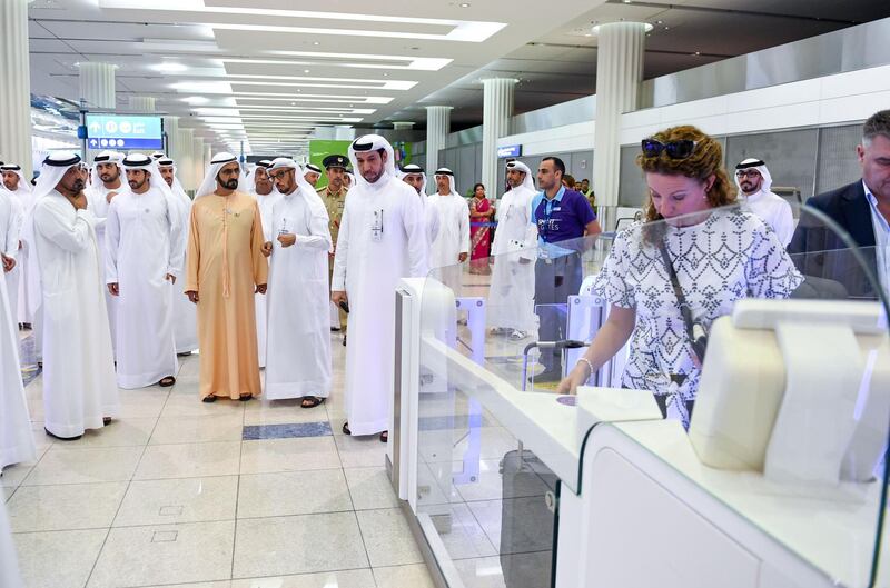 <p>Sheikh Mohammed bin Rashid and his accompanying delegation inspect the e-gate service point at Dubai International Airport. Wam</p>

